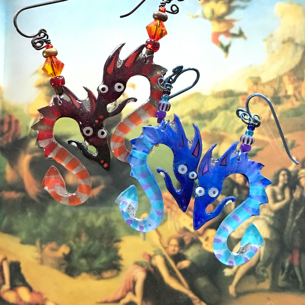 Dragon Earrings, Painted