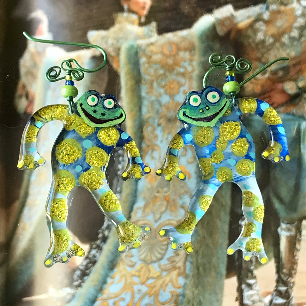 Frog Earrings, Painted