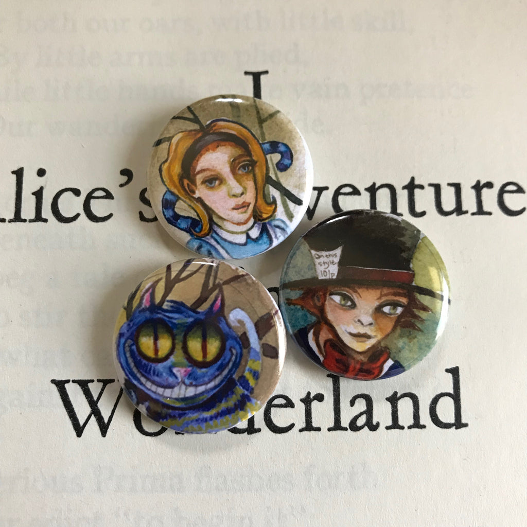 Alice in Wonderland Button Art Pin