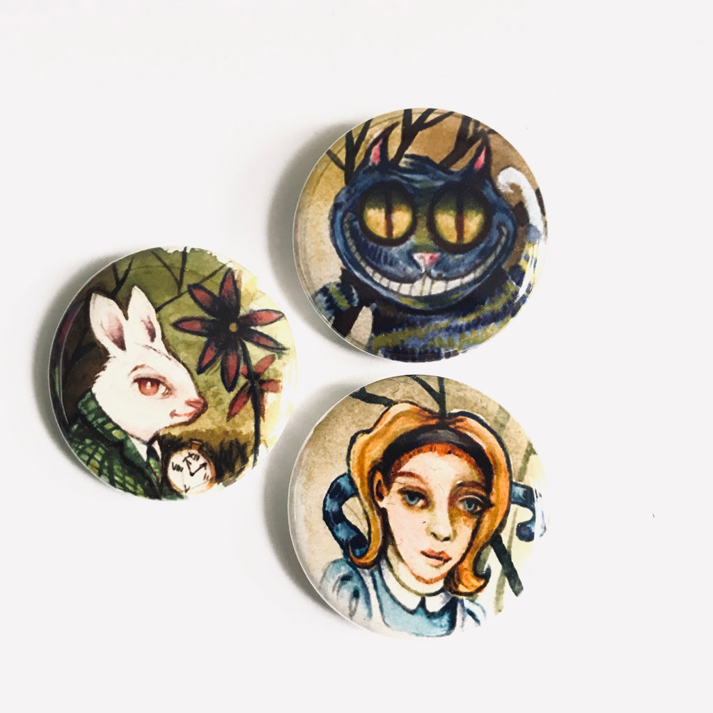 Alice in Wonderland Button Art Pin